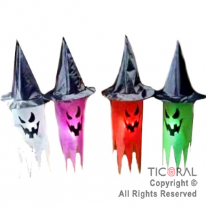 COLGANTE FANTASMA SOMBRERO BRUJA CON LUZ HALLOWEEN 30CM X 58CM x 1